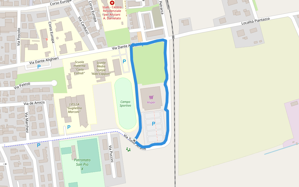 Campo Sportivo walking route map in Cavarzere