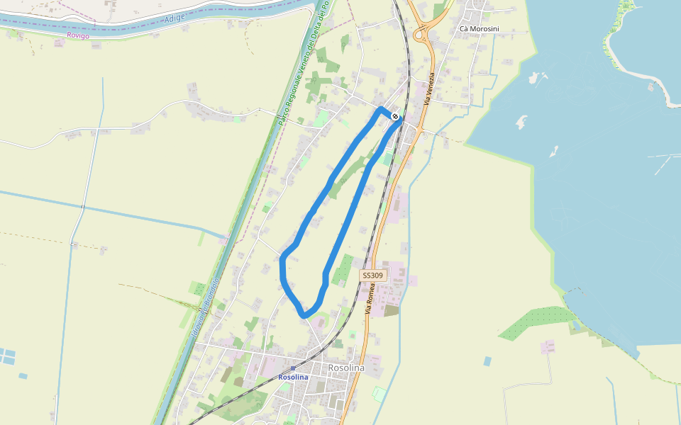 Parco Regionale Veneto del Delta del Po walking route map in Rosolina