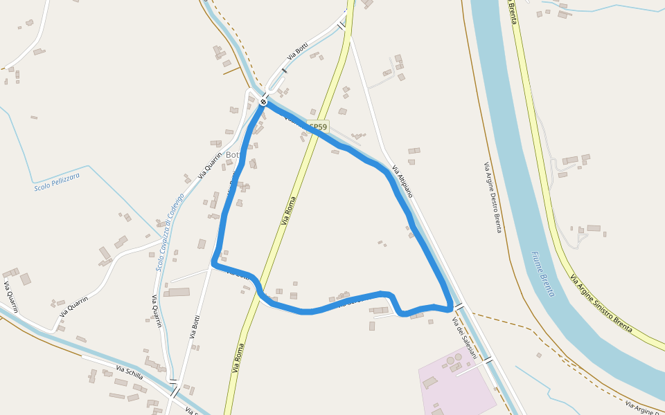 Via Cristoforo Colombo walking route map in Botti