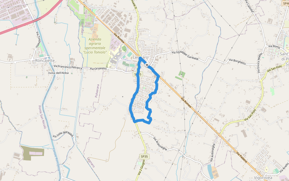 Arcostruttura walking route map in Legnaro