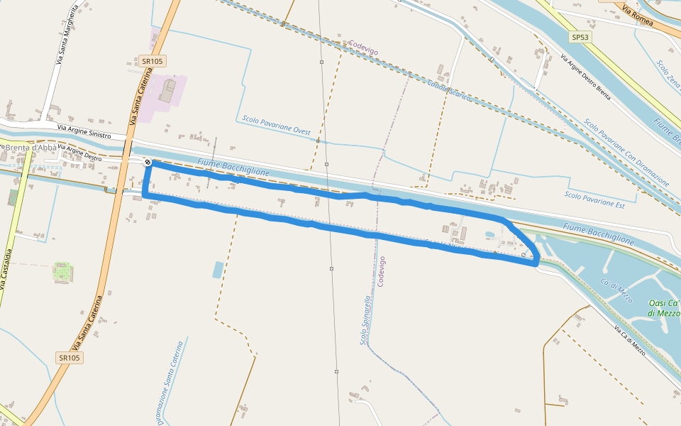 Oasi Ca' di Mezzo walking route map in Brenta d'Abbà