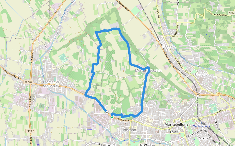 Mercato vecchio walking route map in Montebelluna