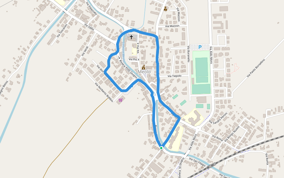 Piazza Martiri della Libertà walking route map in Meolo