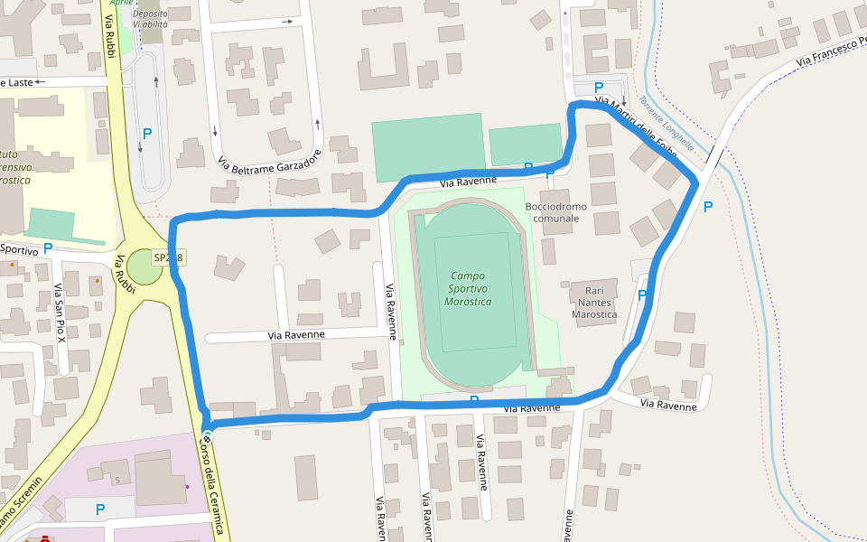 Campo Sportivo Marostica walking route map in Marostica