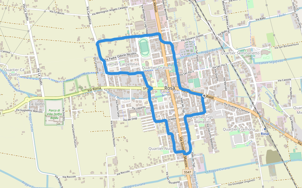 Villa Mugna walking route map in Rosà