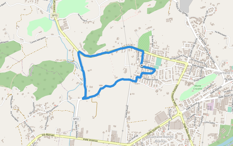 Torrente Silan walking route map in Bassano del Grappa
