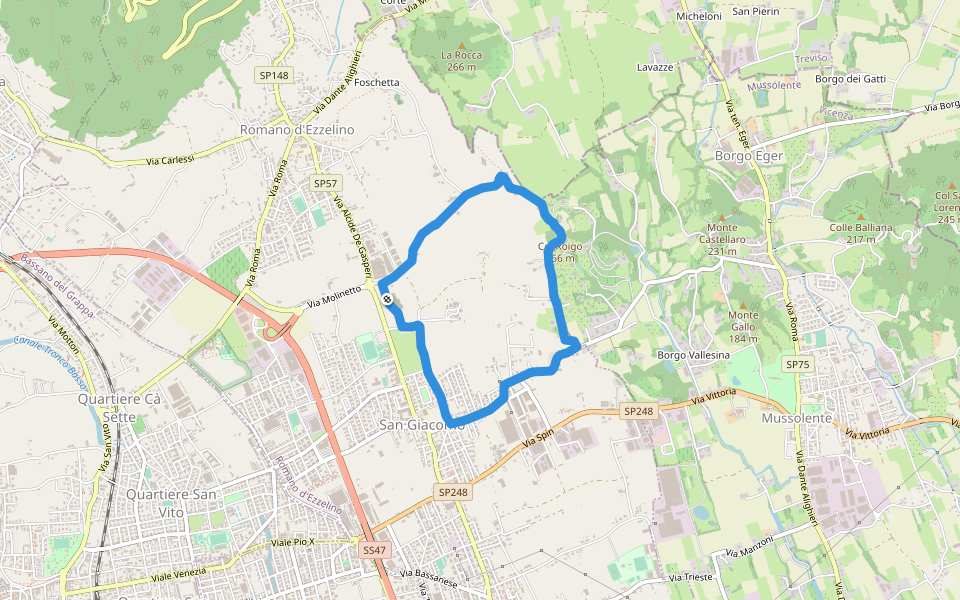 Materne walking route map in Romano d'Ezzelino