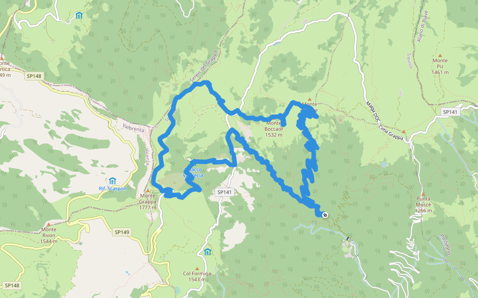 Monte Boccaor - Monte Meatte walking route map in San Liberale E San Vitale