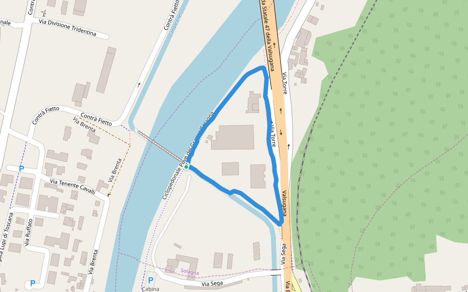 Fiume Brenta walking route map in Torre