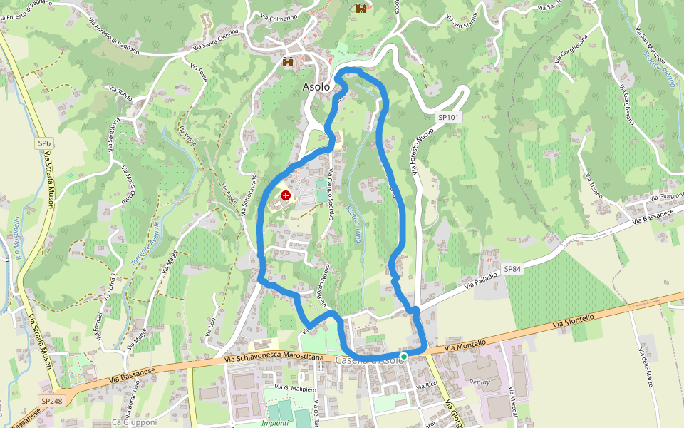 Parco Villa Razzoli Loredan walking route map in Asolo