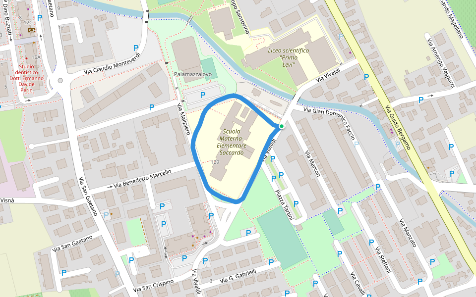 Scuola Materna-Elementare Saccardo walking route map in Montebelluna