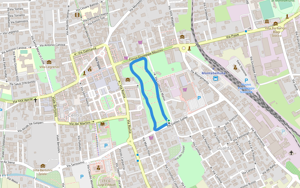 Parco Manin walking route map in Montebelluna