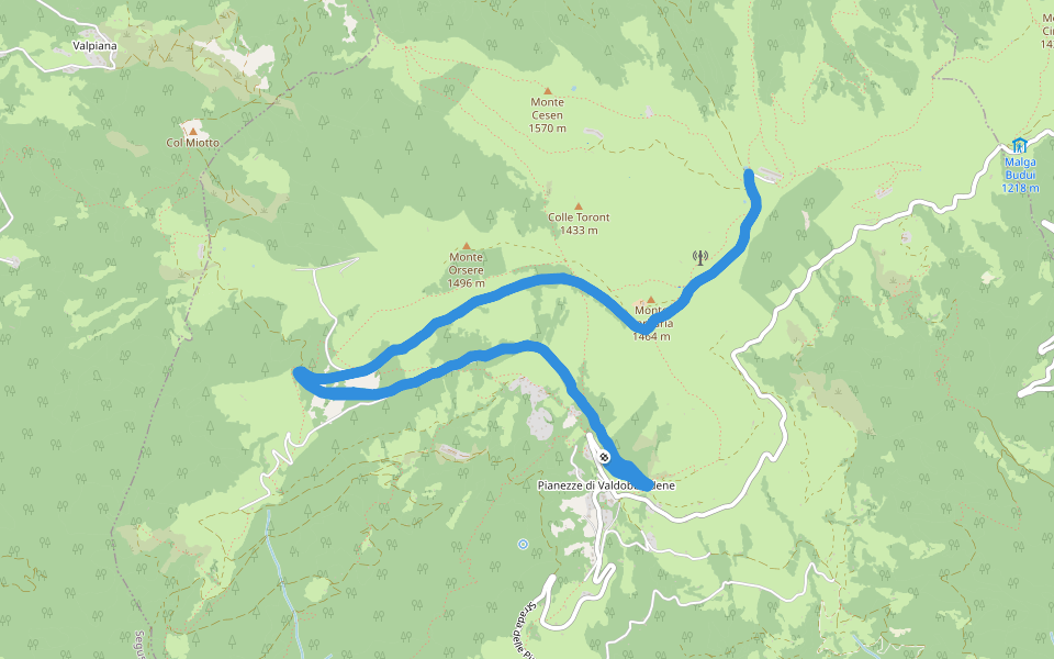 Monte Orsere walking route map in Pianezze