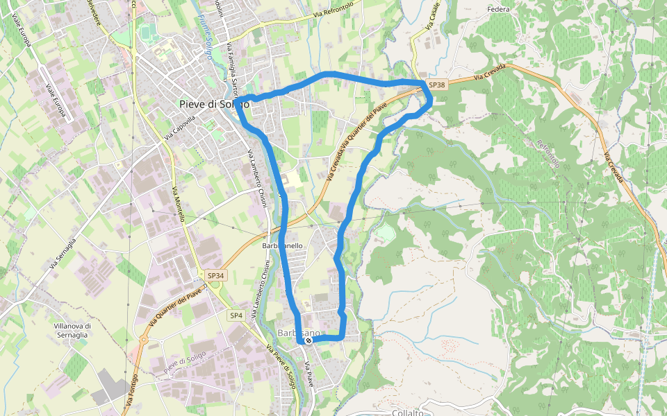Centro Sportivo Parrocchiale walking route map in Barbisano