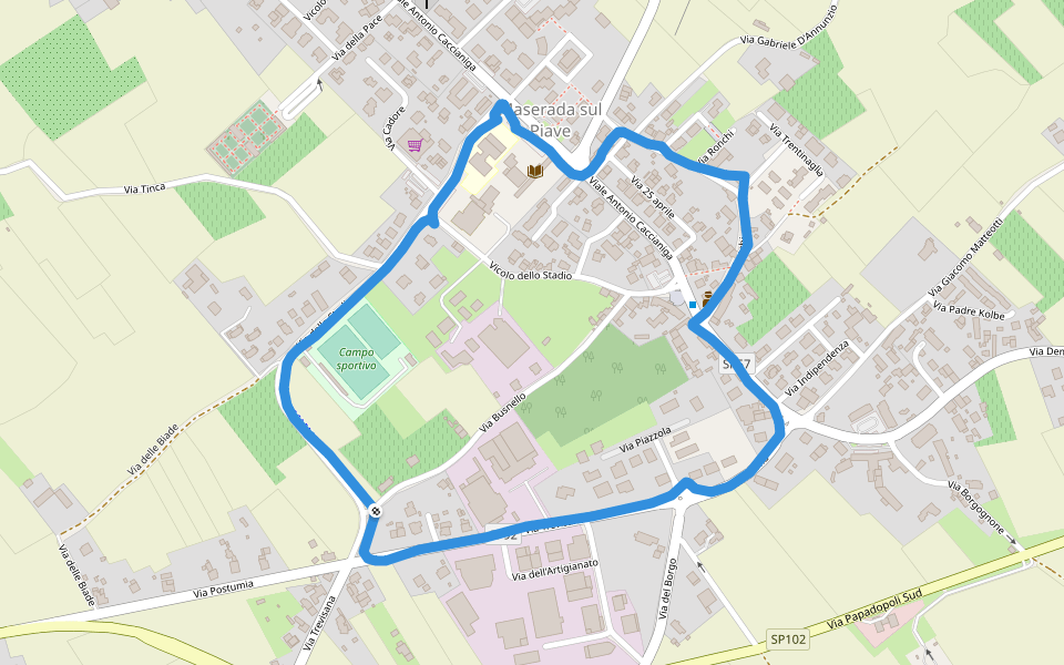 Campo sportivo walking route map in Maserada sul Piave