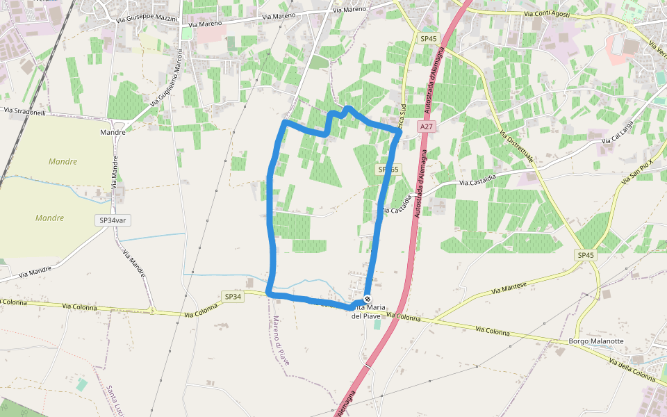 Via Prà delle Piante walking route map in Santa Maria del Piave