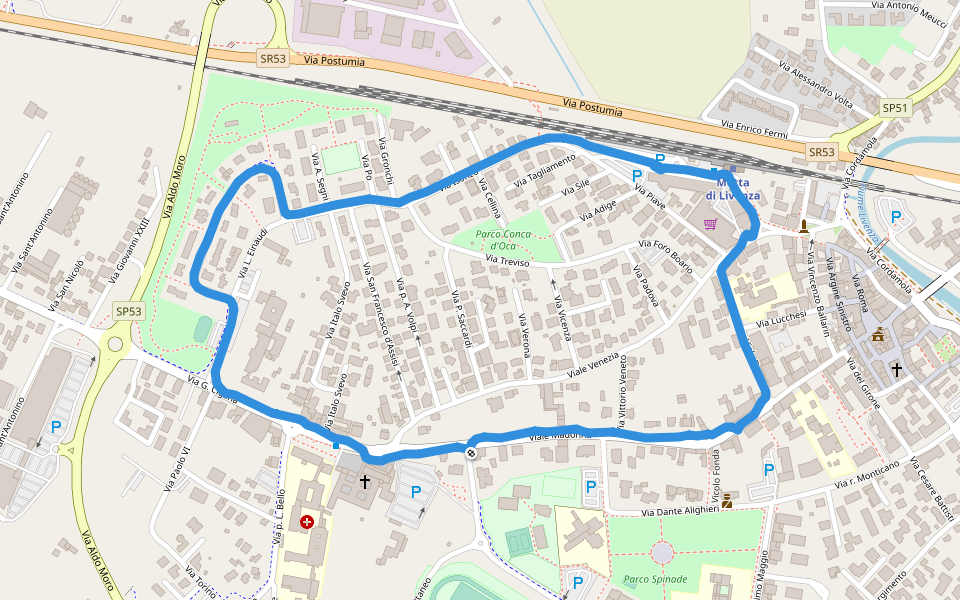 Parco del Moletto walking route map in Motta di Livenza