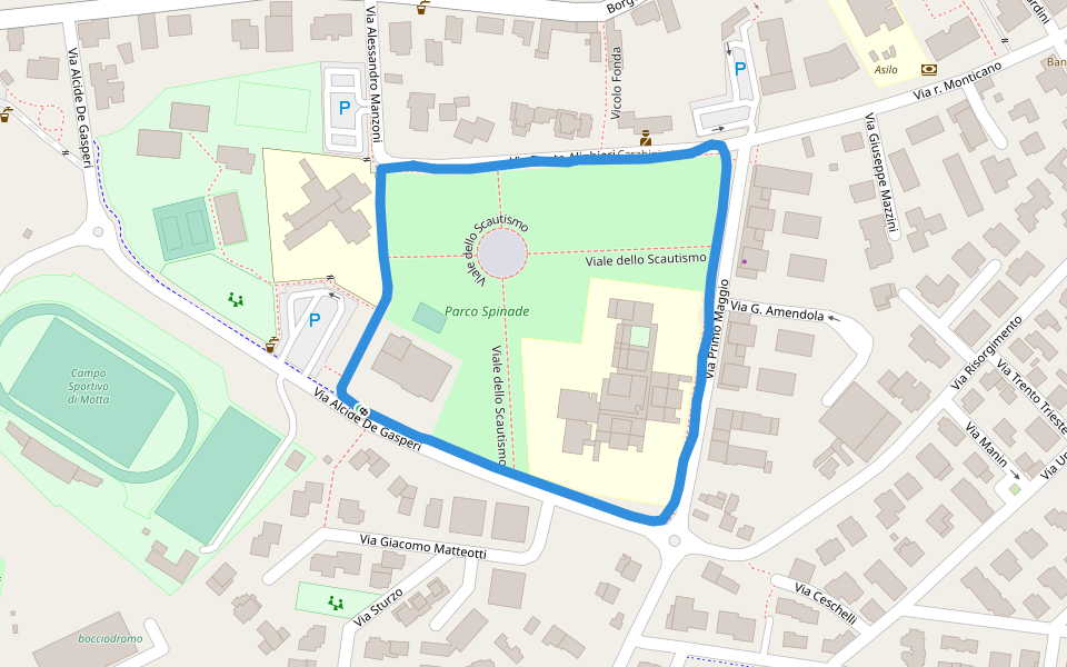 Parco Spinade walking route map in Motta di Livenza