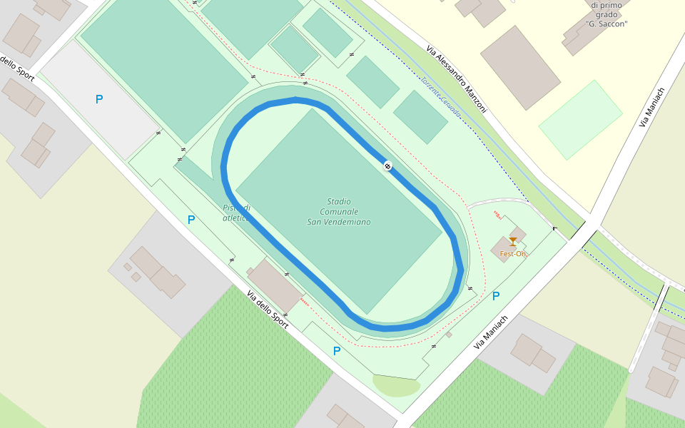 Stadio Comunale San Vendemiano walking route map in San Vendemiano