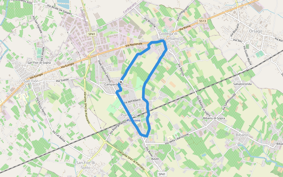 Campo Sportivo di Pianzano walking route map in Pianzano