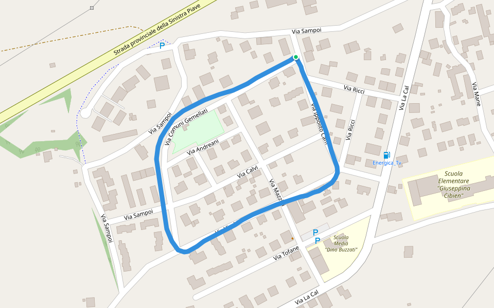 Scuola Media "Dino Buzzati" walking route map in Limana