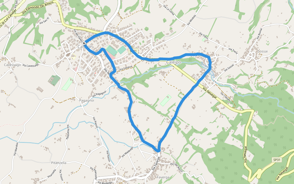 Parco di S. Cipriano walking route map in Castion