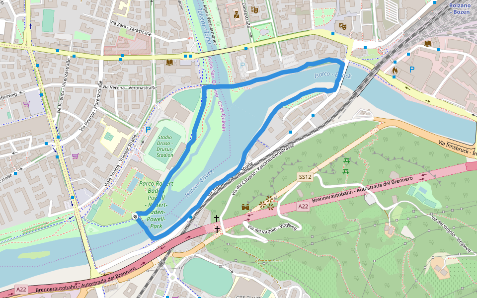 Parco Robert Baden Powell - Robert-Baden-Powell-Park walking route map in Bolzano
