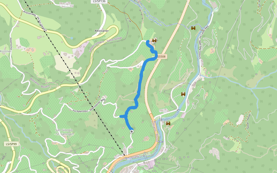 Rafenstein walking route map in Bolzano