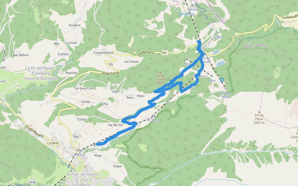 Piz de Corda walking route map in San Vigilio