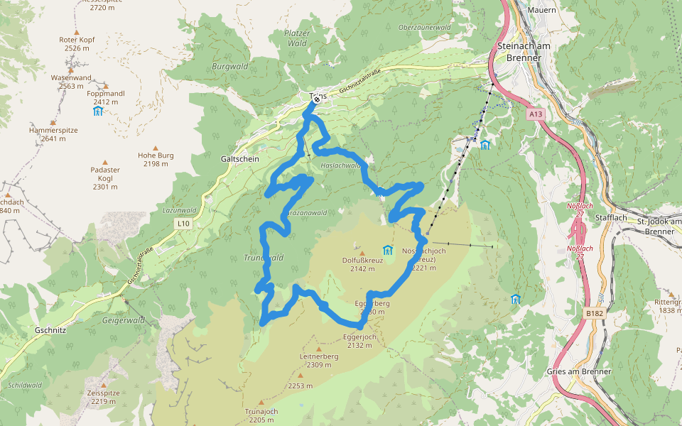 Grazanawald walking route map in Trins