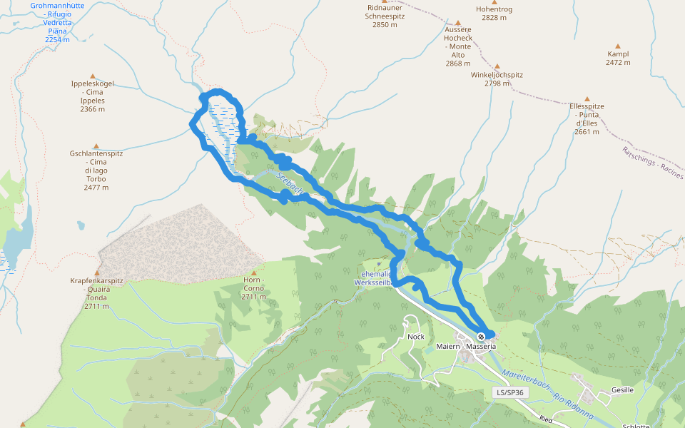 Burkhartklamm (Wasserfall) walking route map in Masseria