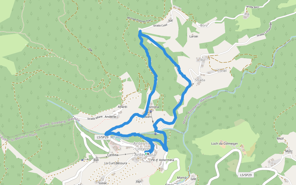 Fornitra walking route map in Antermoia