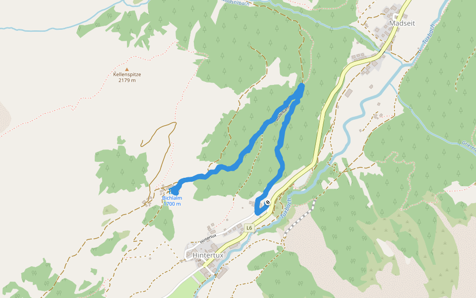 Rodelbahn walking route map in Tux