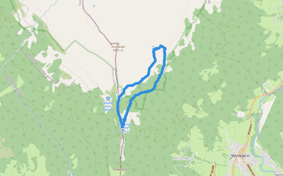 Familienwanderweg Winklerner Alm walking route map in Penzelberg