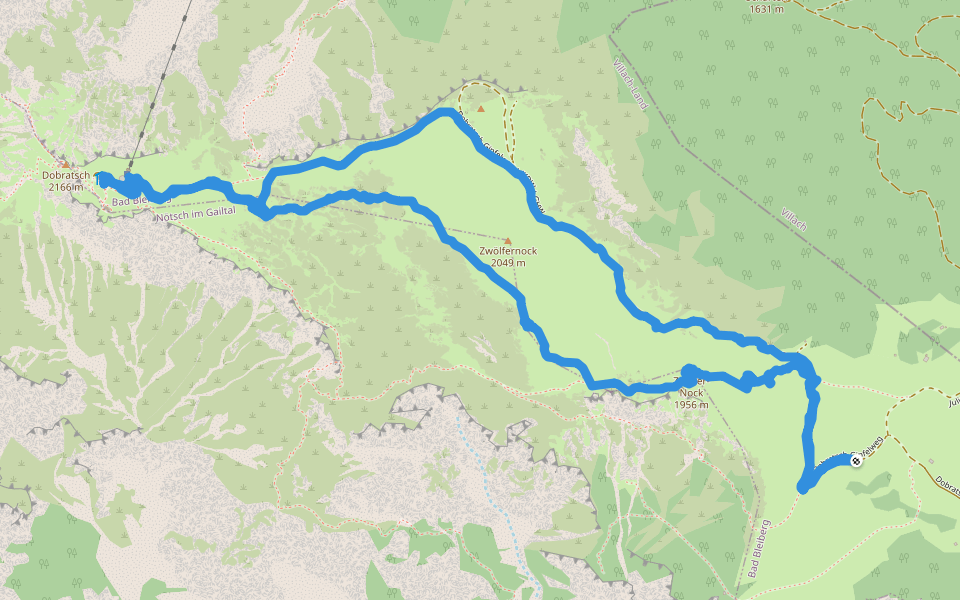 Dobratsch-Gipfelweg walking route map in Bad Bleiberg