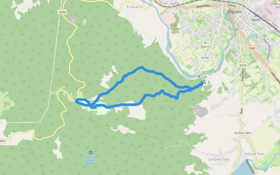 Športsko rekreacijski centar Kneja - Planinarska staza walking route map in Ogulin