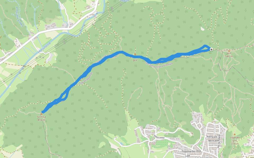 Vrhovčev grič walking route map in Dobrova