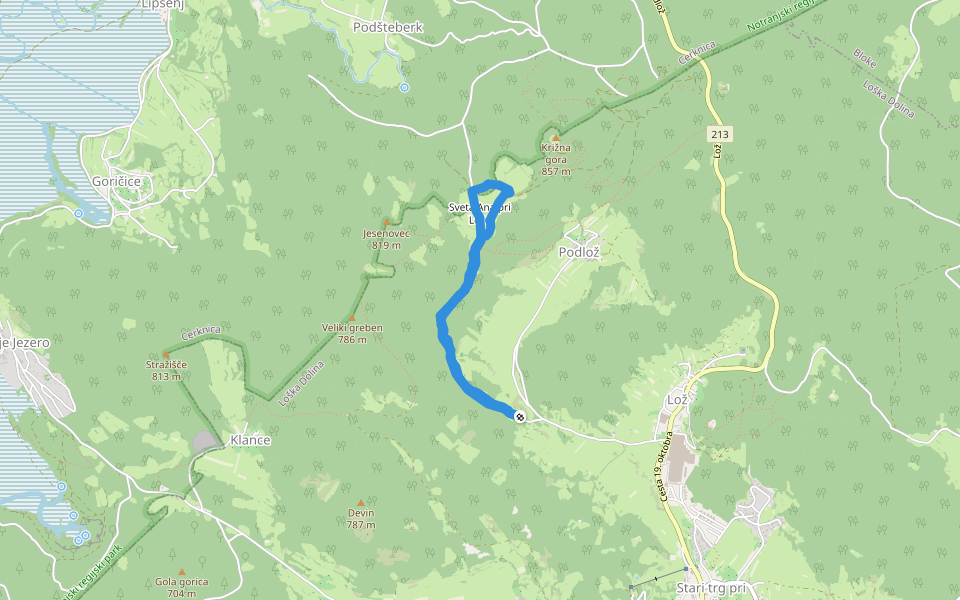 Križna pot walking route map in Podlož