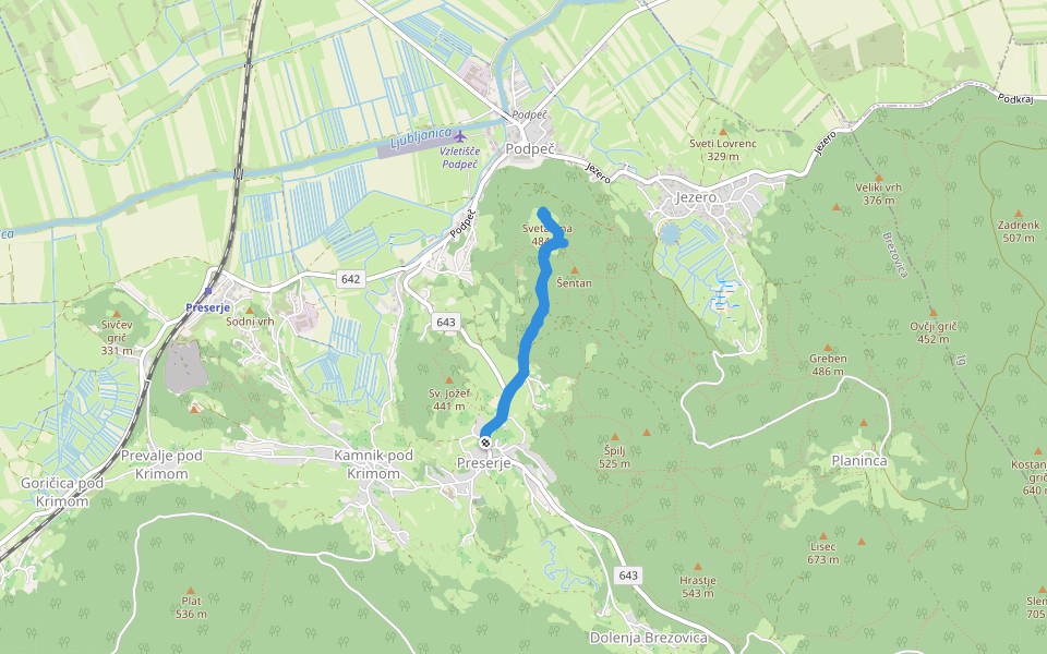 Sv. Jožef walking route map in Preserje
