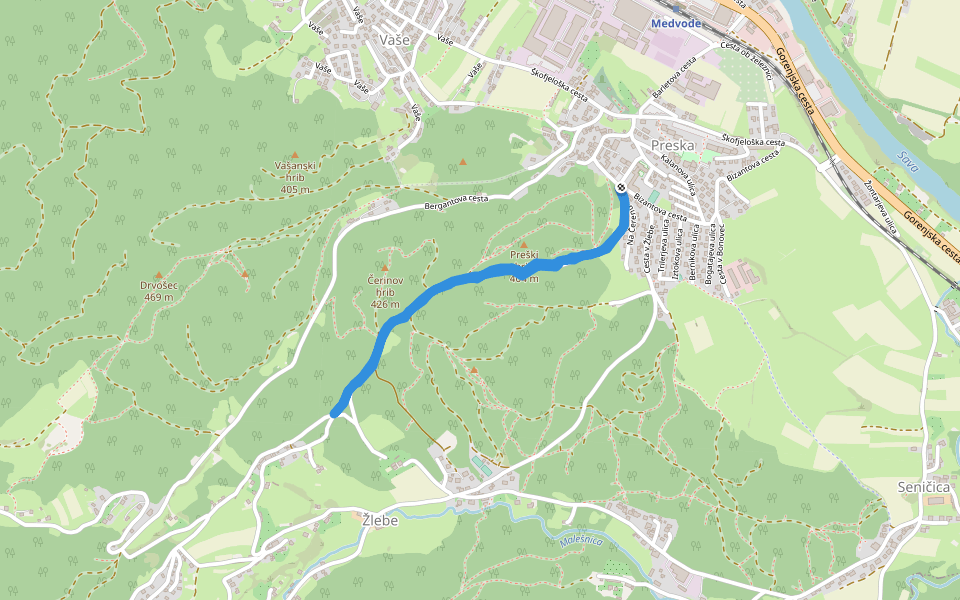 Preški hrib walking route map in Medvode