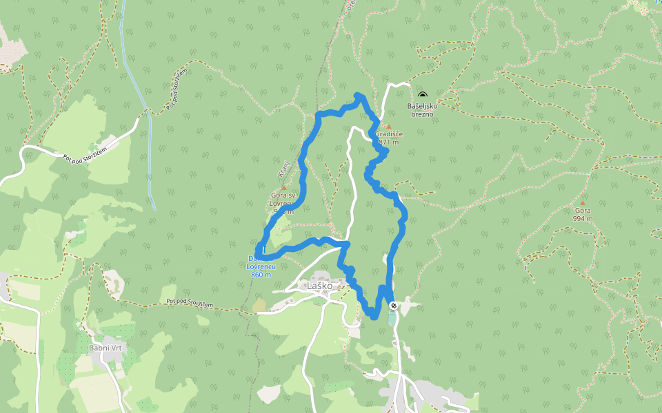 Pot pod Storžičem walking route map in Bašelj