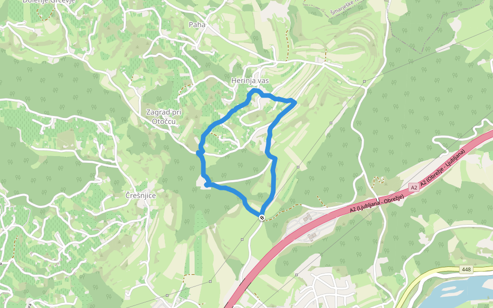 Herinja vas walking route map in Zagrad pri Otočcu