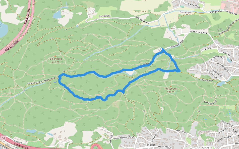 Kreuzbergl-18 km-Wanderung walking route map in Klagenfurt am Wörthersee