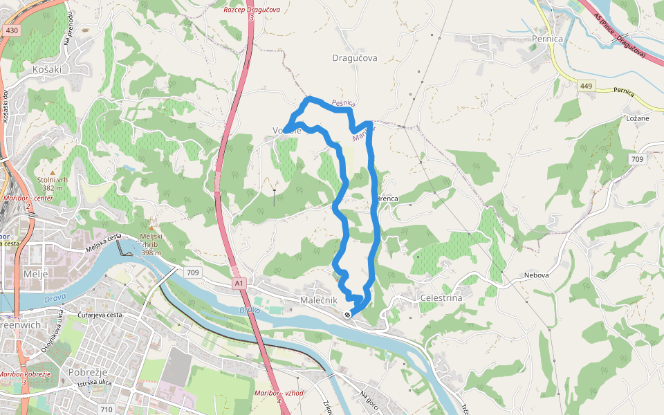 Hrenca walking route map in Malečnik