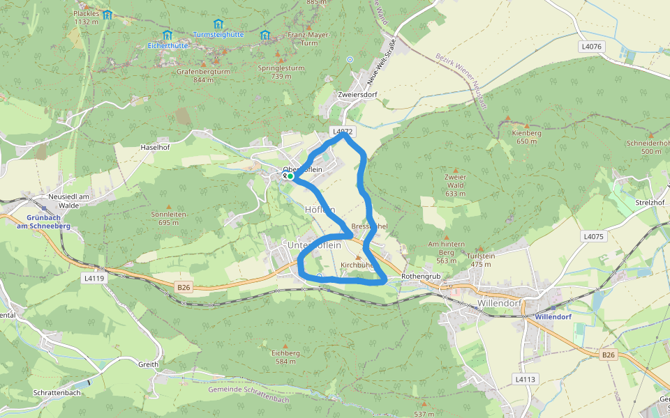 Komühle walking route map in Oberhöflein