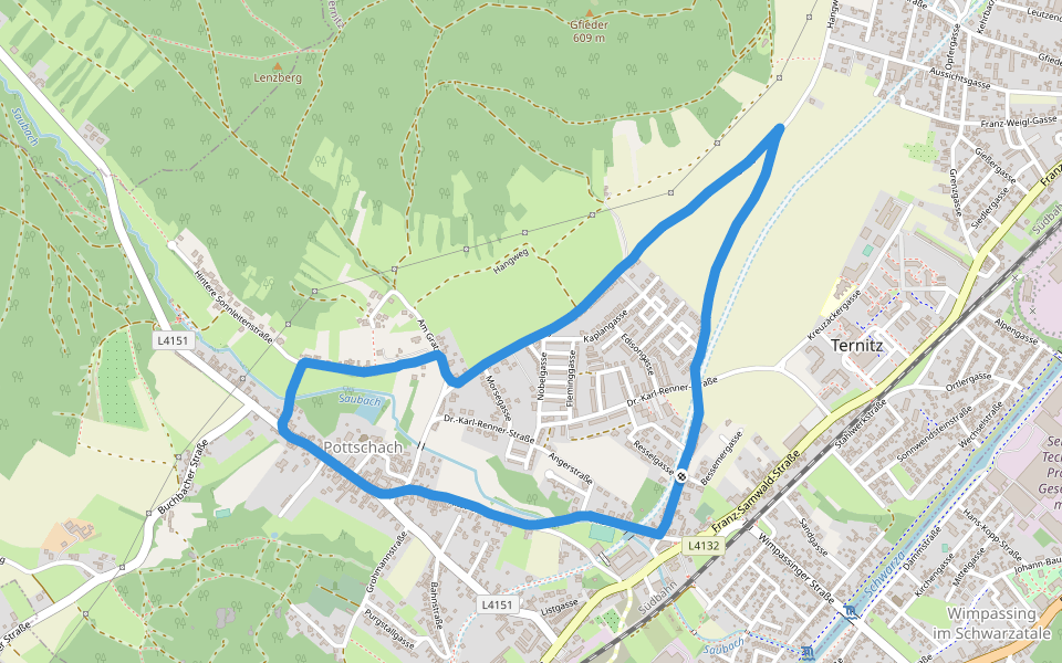 Schloss Pottschach walking route map in Wimpassing im Schwarzatale
