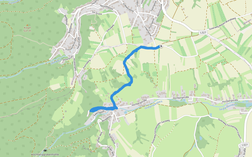 Kreuzweg walking route map in Wiesen