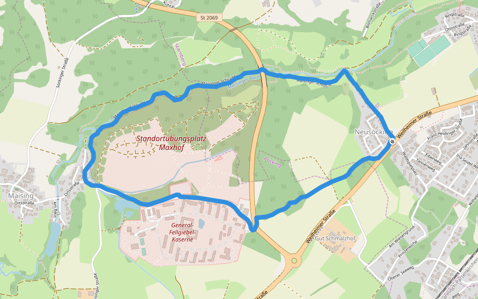 Standortübungsplatz Maxhof walking route map in Starnberg