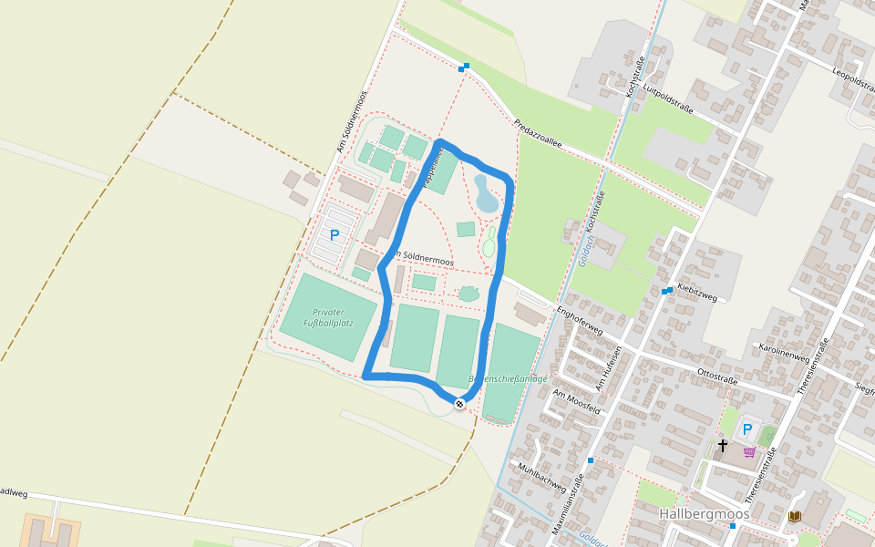 Privater Fußballplatz walking route map in Hallbergmoos