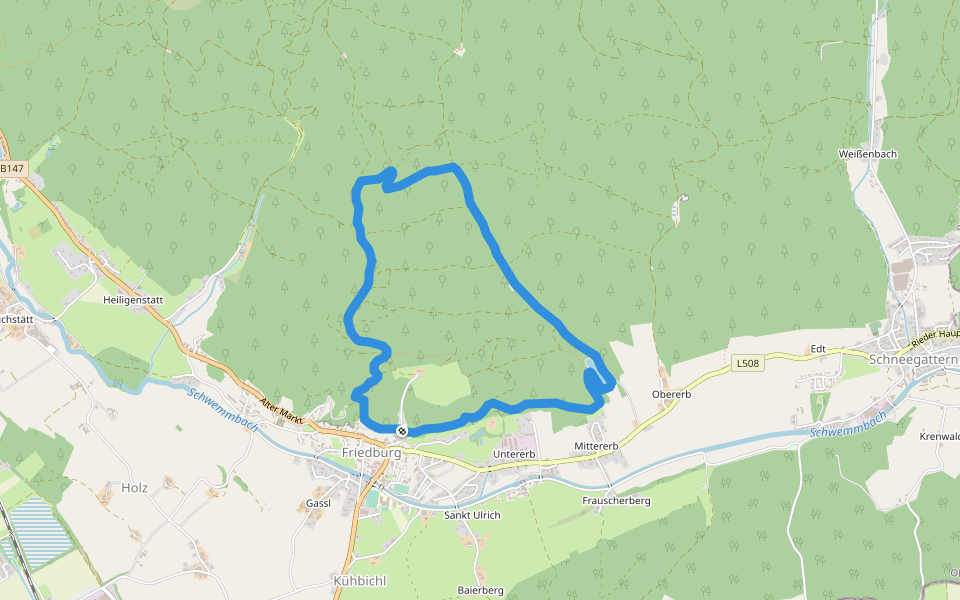 Kobernaußer Wald walking route map in Friedburg